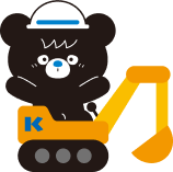 熊野組公式キャラクターくまのん：ユンボを操るくまのん